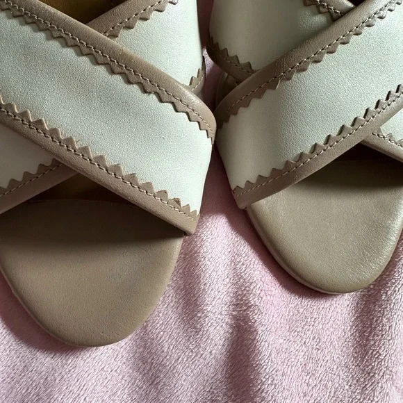 Coach Cream and Tan Crisscross Slide Mules - Picture 2 of 4